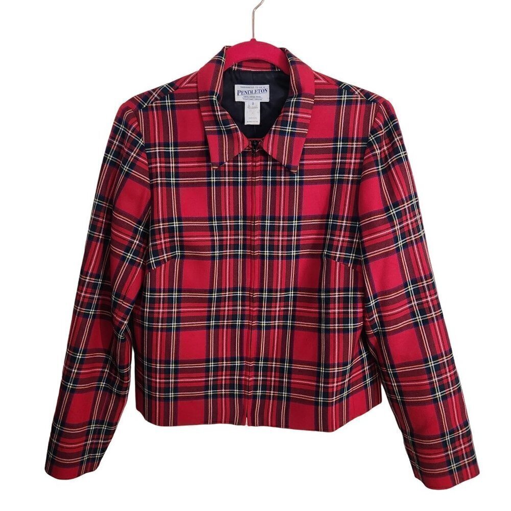 Pendleton Vintage Virgin Wool Plaid Full Zip Jacket Size 8